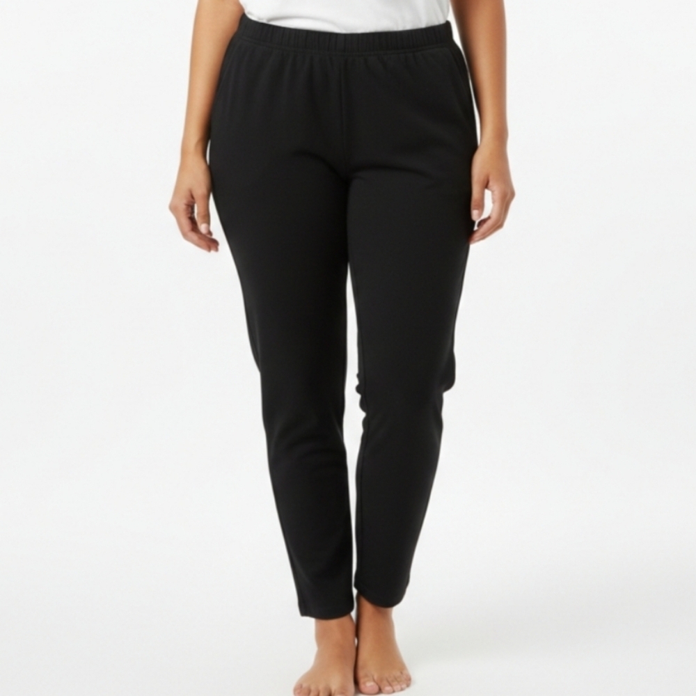 LL Bean High Waisted Pants Medium Petite Black Pockets Boxy Cozy 90% Cotton